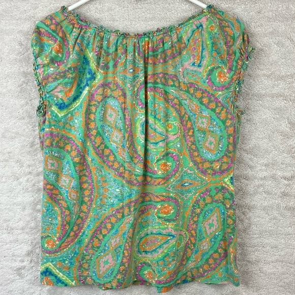LAUREN RALPH LAUREN Paisley Shirt Cap Sleeve Large - Picture 9 of 13